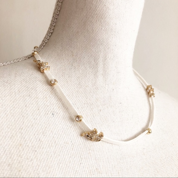MARLYN SCHIFF White Leather Cord Choker Necklace with Elephant Jeweled Charms - Picture 4 of 10